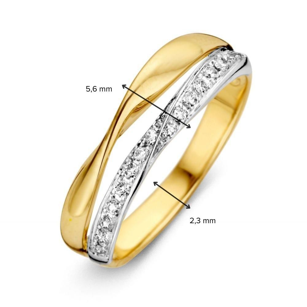 Bague en Or Jaune et Blanc avec Zircone - Élégance Subtile en Or 14 Carats