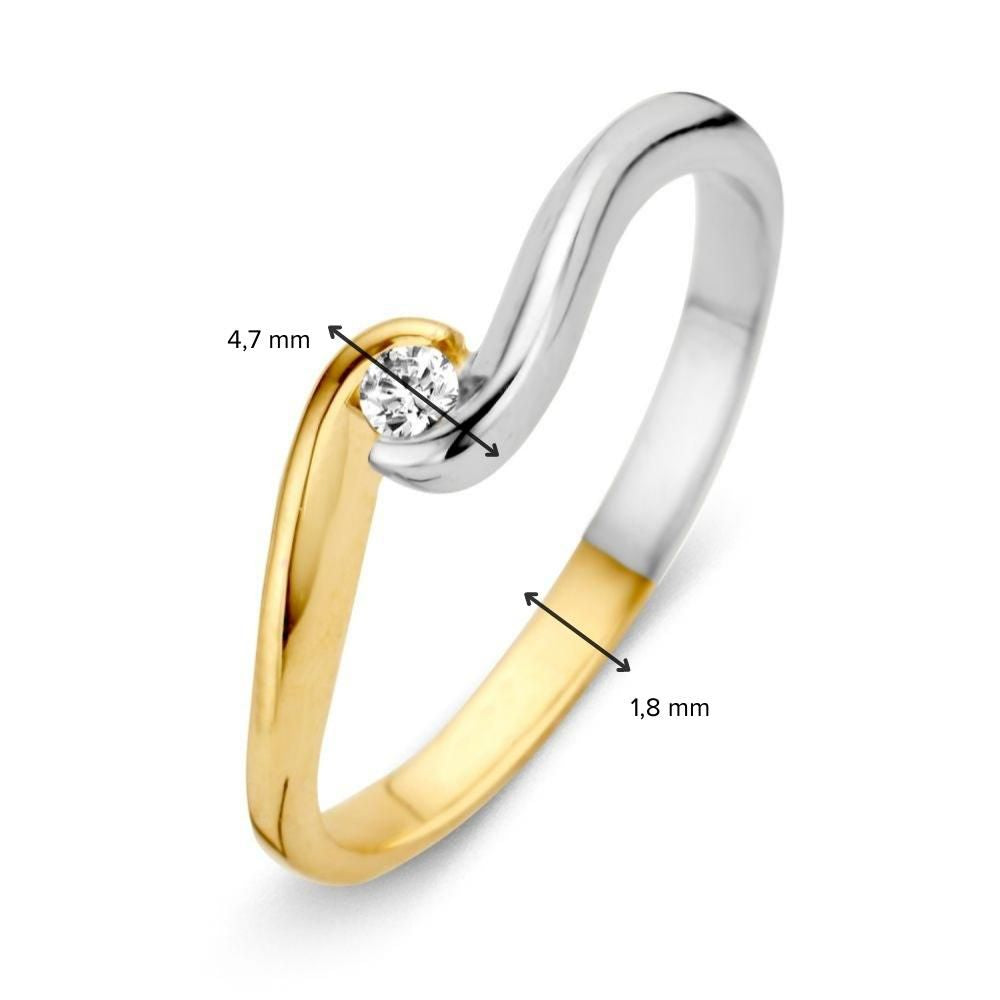Bague raffinée bicolore pour femme avec zircone – Or 14 carats, blanc et jaune