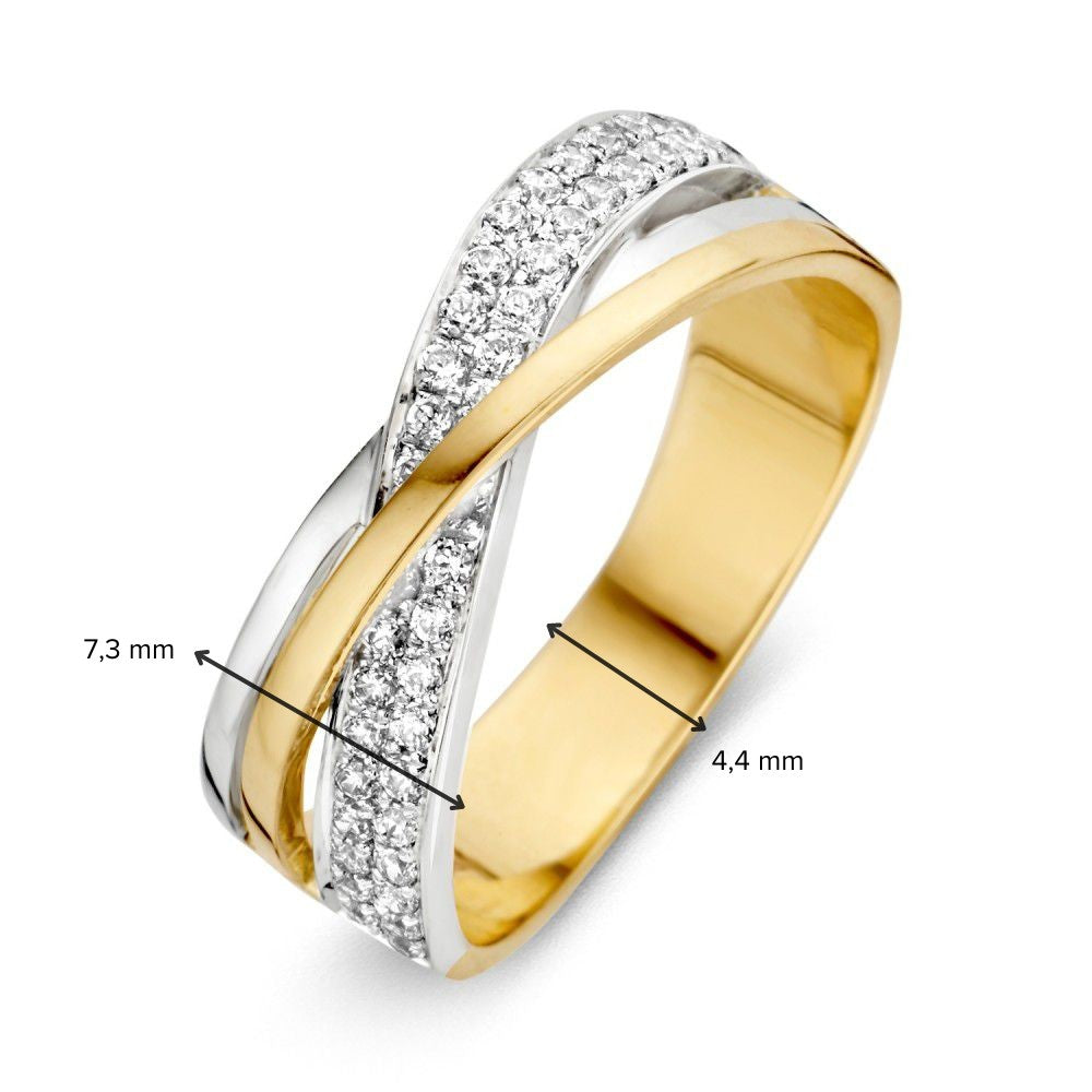 Bague pour femme en or bicolore 14 carats avec zircone blanche 7.3mm
