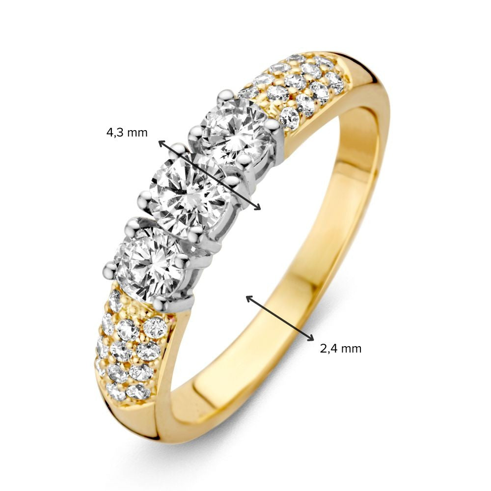 Bague pour femme en or bicolore 14 carats avec zircone blanche 4.3mm