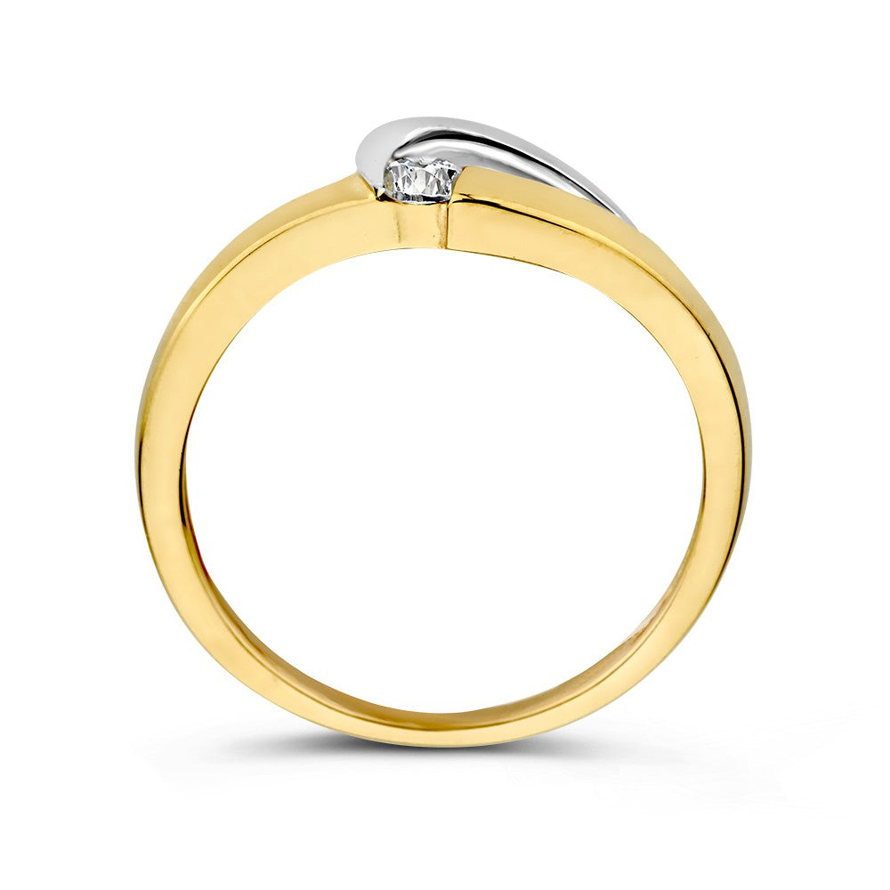 bague en or jaune et blanc 14 carats avec zircone, 6.5 mm, bague pour femme