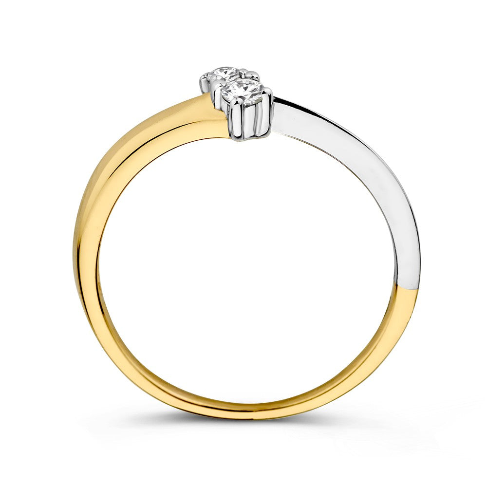 Bague en or blanc et or jaune bicolore avec zircones – Bijou élégant pour femme
