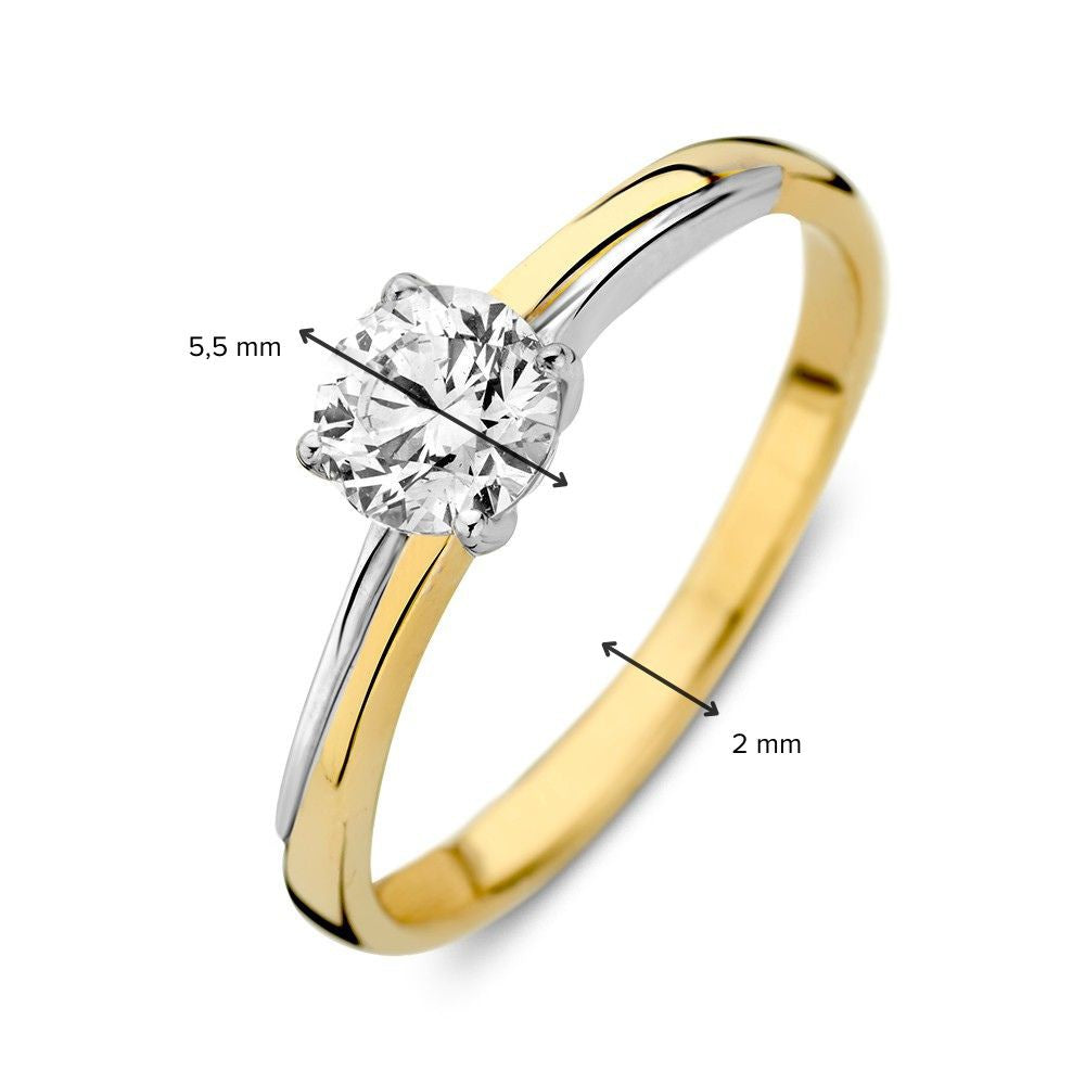 Bague Bicolore en Or Blanc et Or Jaune avec Pierre Zircone au Centre – Luxe 14 Carats pour Femme