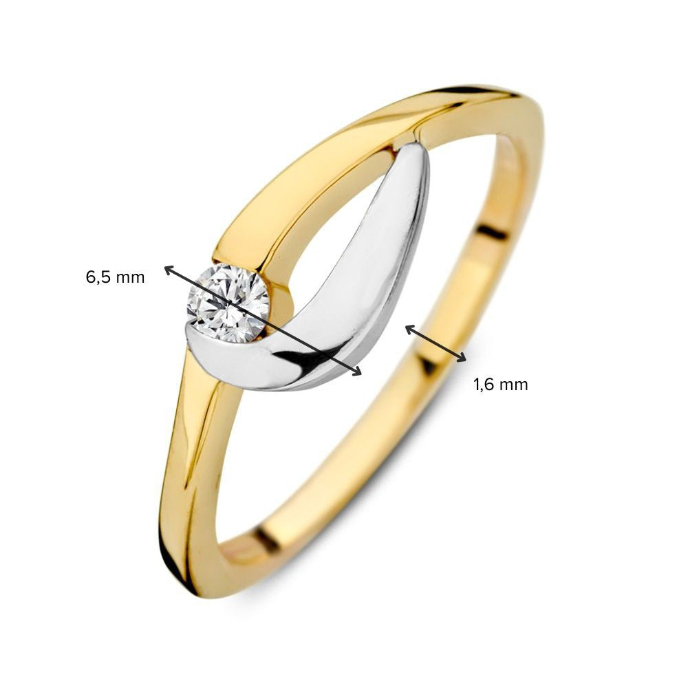 bague en or jaune et blanc 14 carats avec zircone, 6.5 mm, bague pour femme