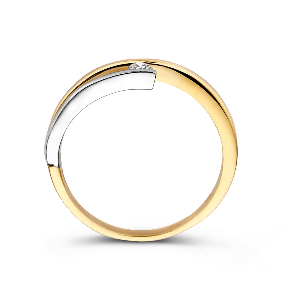 Bague Bicolore en Or Jaune et Or Blanc avec Zircone – Or 14 Carats, 5,5 mm