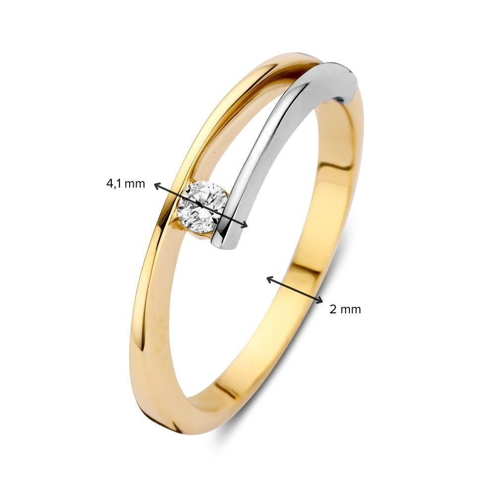 Bague Bicolore en Or Jaune et Or Blanc avec Zircone – Or 14 Carats, 5,5 mm