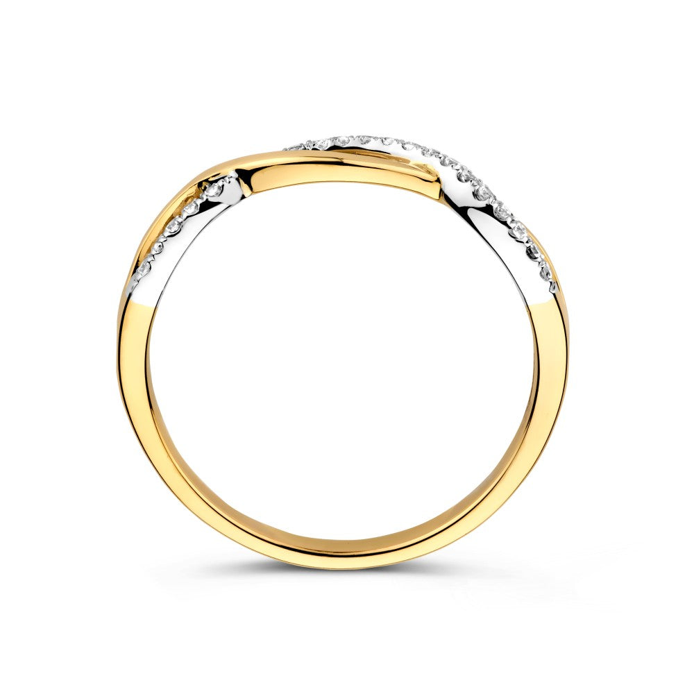 Bague Bicolore en Or Blanc et Or Jaune avec Tresse et Zircones