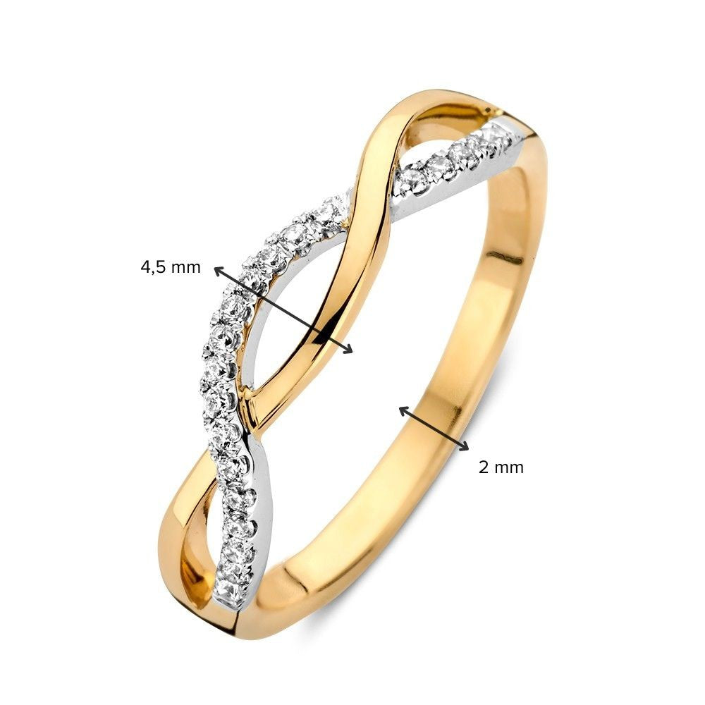 Bague Bicolore en Or Blanc et Or Jaune avec Tresse et Zircones