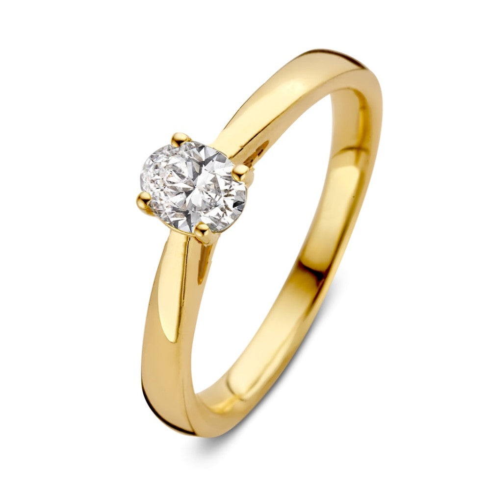 bague en or jaune avec un diamant rond de 0,30 carat serti.