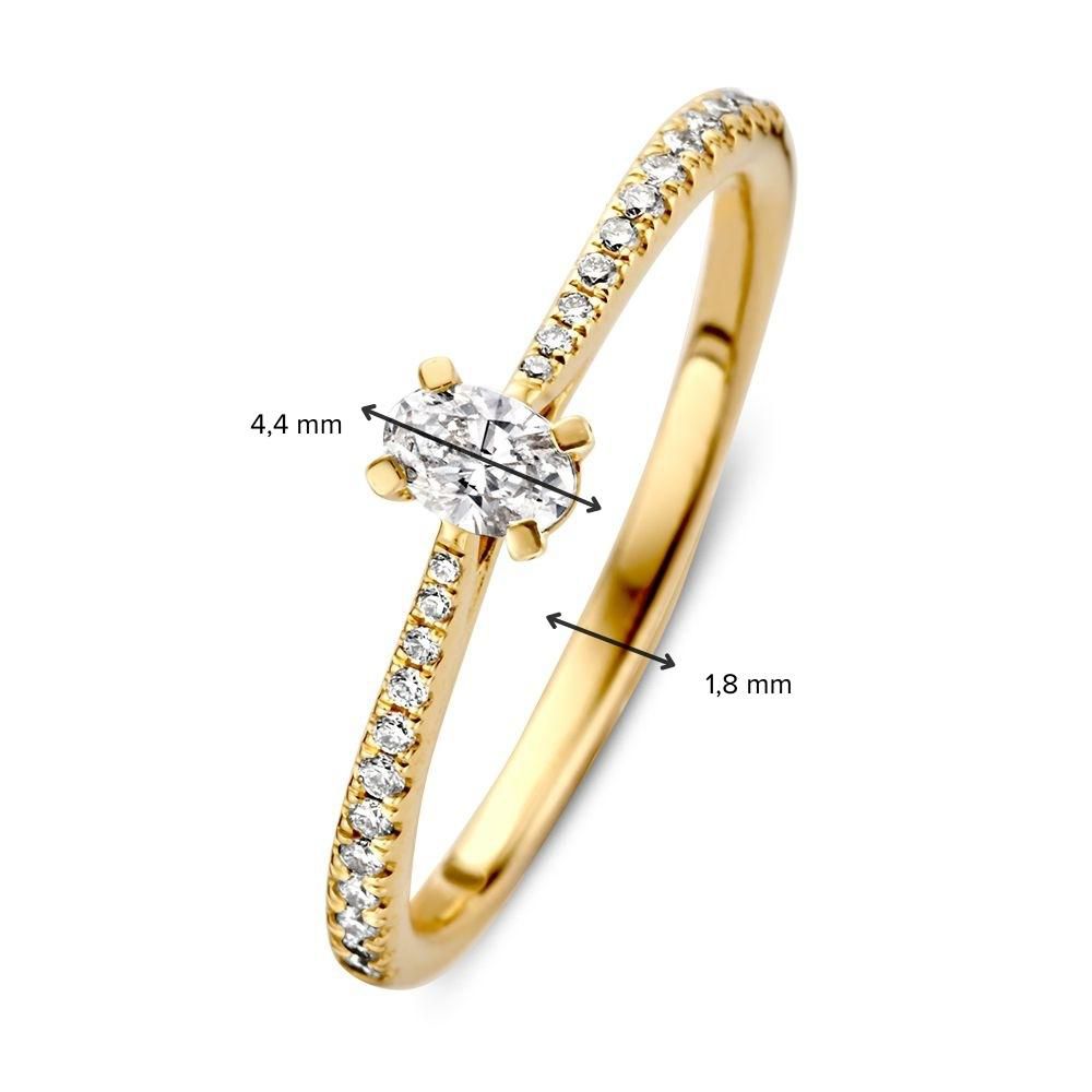 Bague en Or Jaune avec Diamant Ovale et Diamants – 14 Carats, 0,28 ct Diamant, Qualité H/SI-1