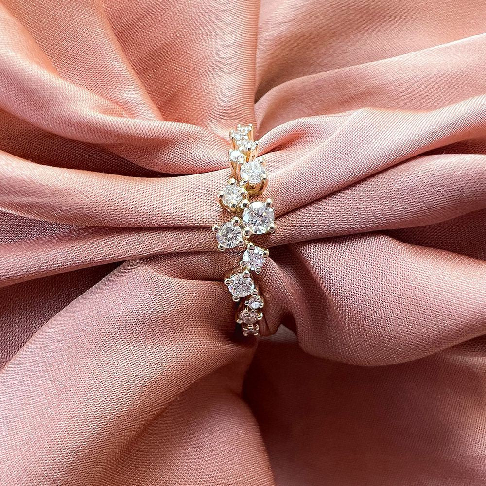 Bague en Or Jaune Ludique avec 0,37 ct de Diamants – 14 Carats, Qualité H/SI-1, Bague Pour Femme Raffinée