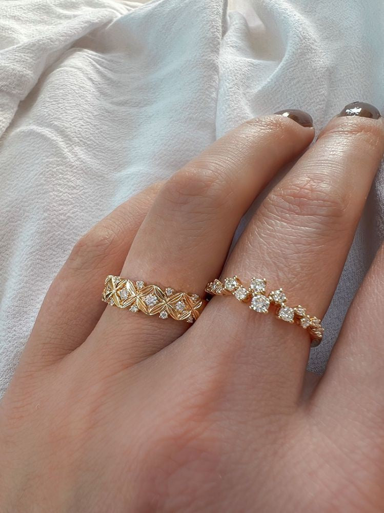 Bague en Or Jaune Ludique avec 0,37 ct de Diamants – 14 Carats, Qualité H/SI-1, Bague Pour Femme Raffinée