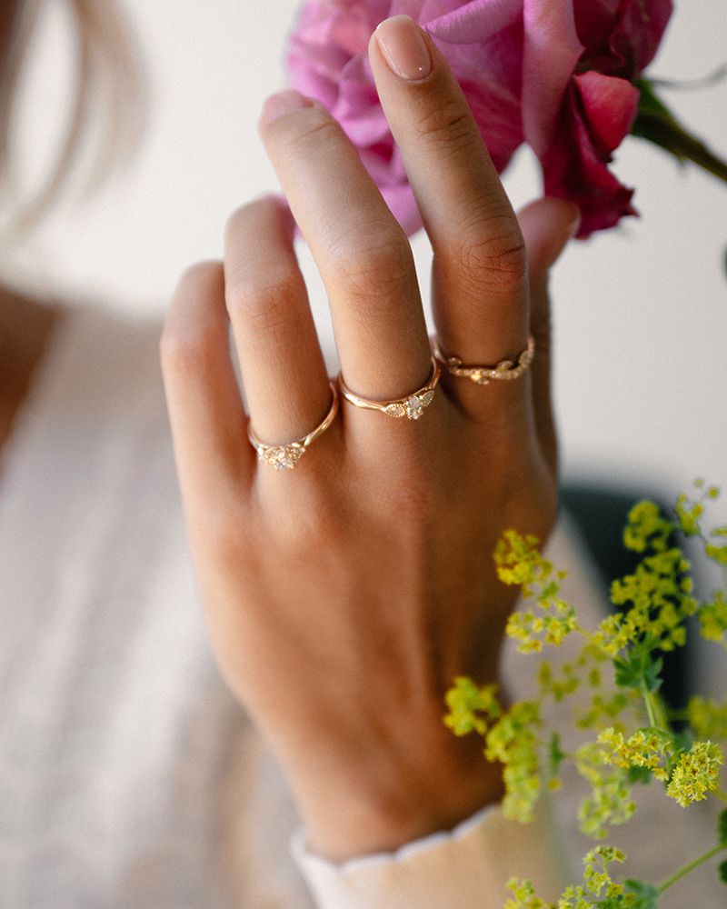 Bague en Or Jaune avec Diamants au Style Vintage - Taille Princesse avec Diamants 0.52 crt.