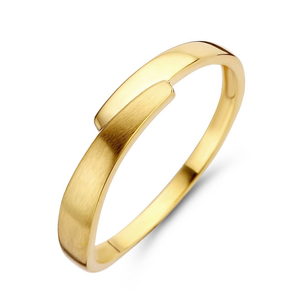 Bague en or jaune au design élégant et subtil, finition mate.