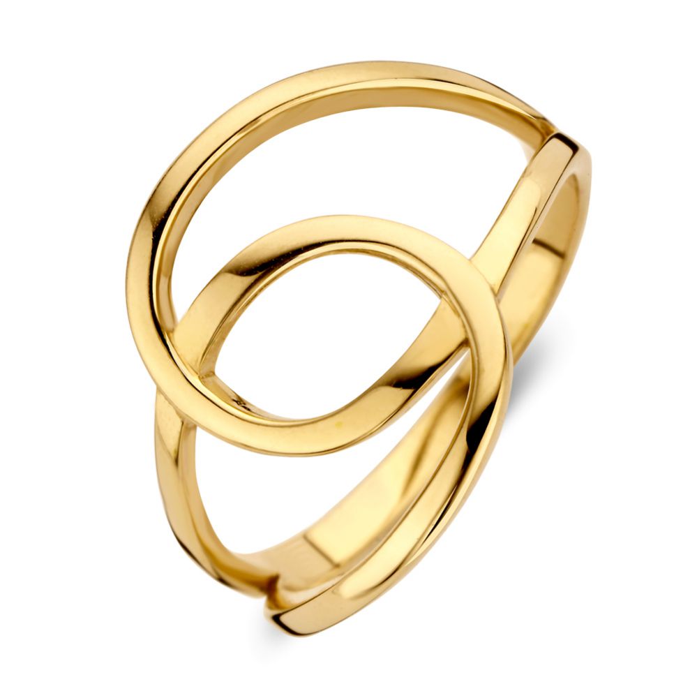 Bague en or jaune 14 carats au design épuré avec des lignes entrelacées.