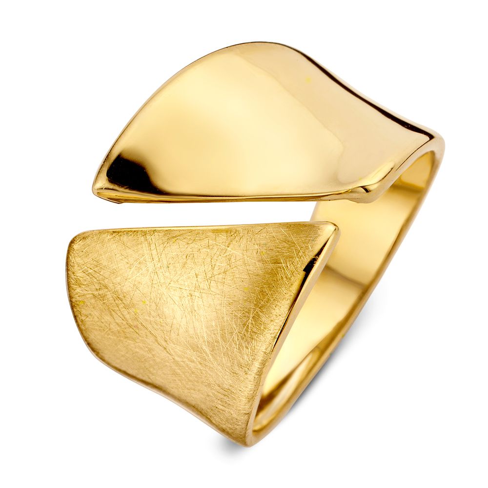 Bague design en or jaune 14 carats avec finition mate et brillante.