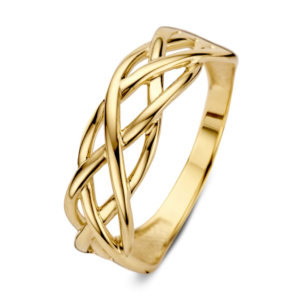 Bague en or jaune 14 carats au design simple et élégant avec entrelacs.