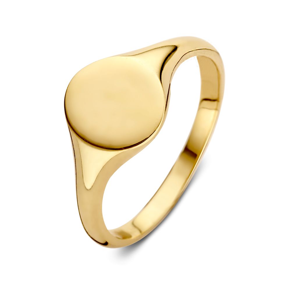 Bague en or jaune 14 carats au design intemporel avec une surface lisse et arrondie.