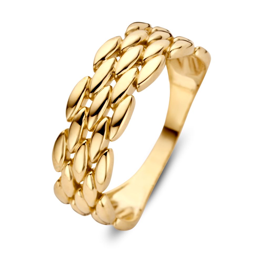 Bague en or jaune 14 carats avec un design de maillons élégant et intemporel.