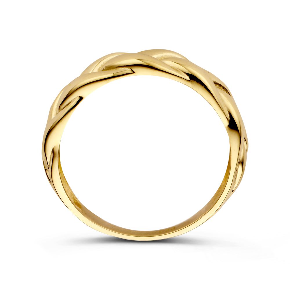 Bague en or jaune tressée – 14 carats – Design intemporel – Van der Kooij