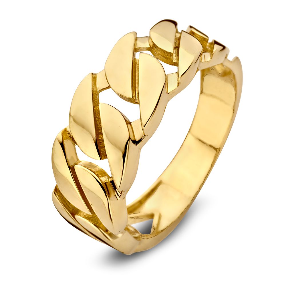 Bague en or jaune 14 carats avec maillons en forme de goutte.