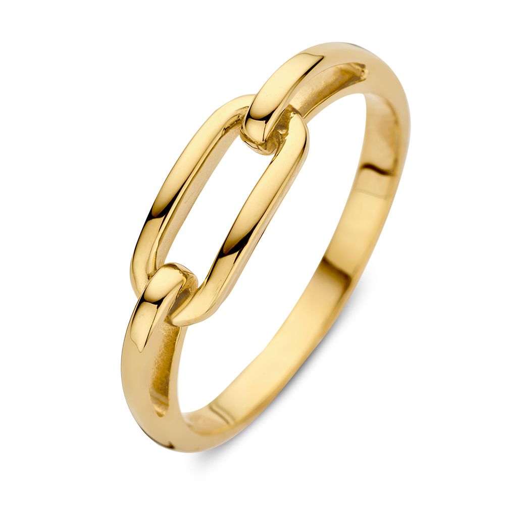 Bague en or jaune avec maillons entrelacés, finition lisse et brillante.
