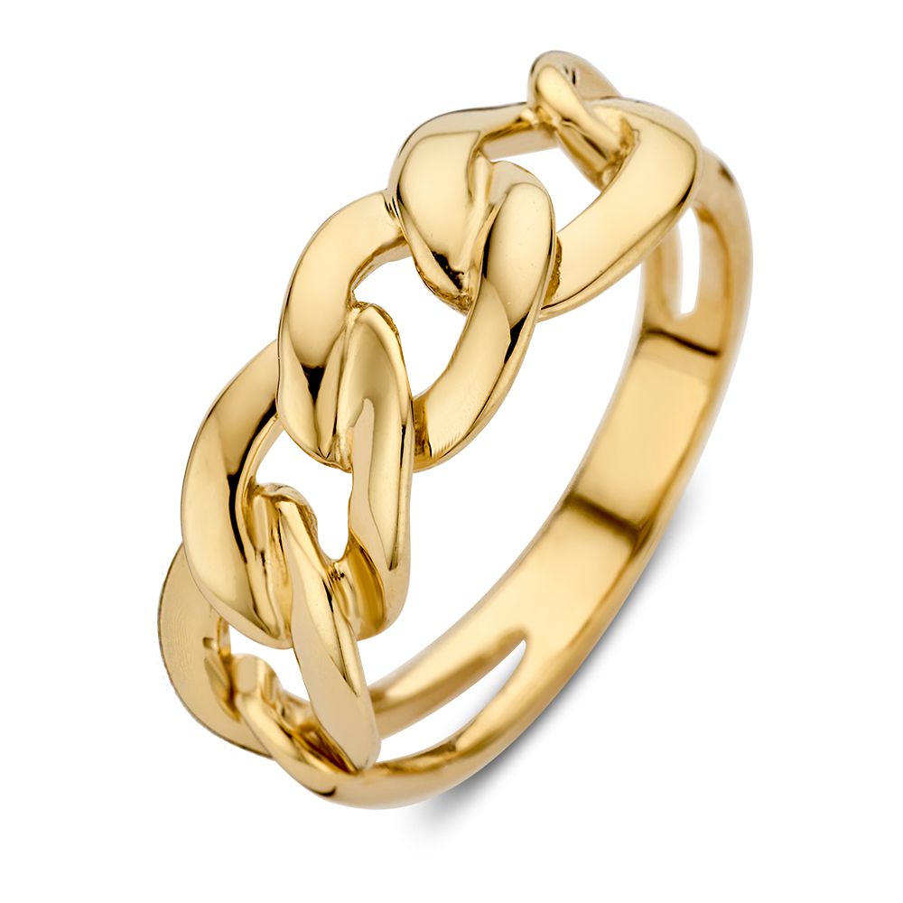 Bague en or jaune avec des maillons gourmets, au design intemporel et luxueux.