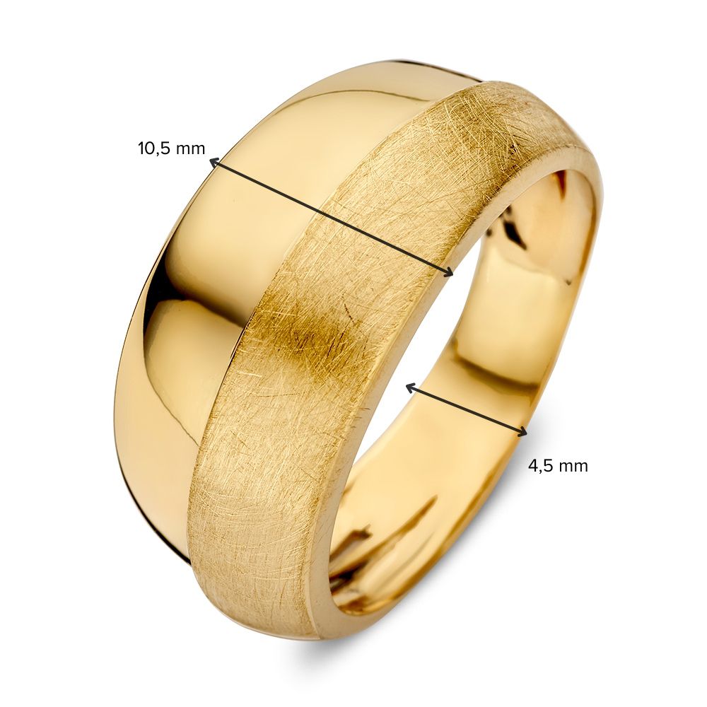 Bague Statement en Or 14 Carats – Or Jaune avec Design Mat et Poli, 10 mm de Large, Sans Pierre Précieuse
