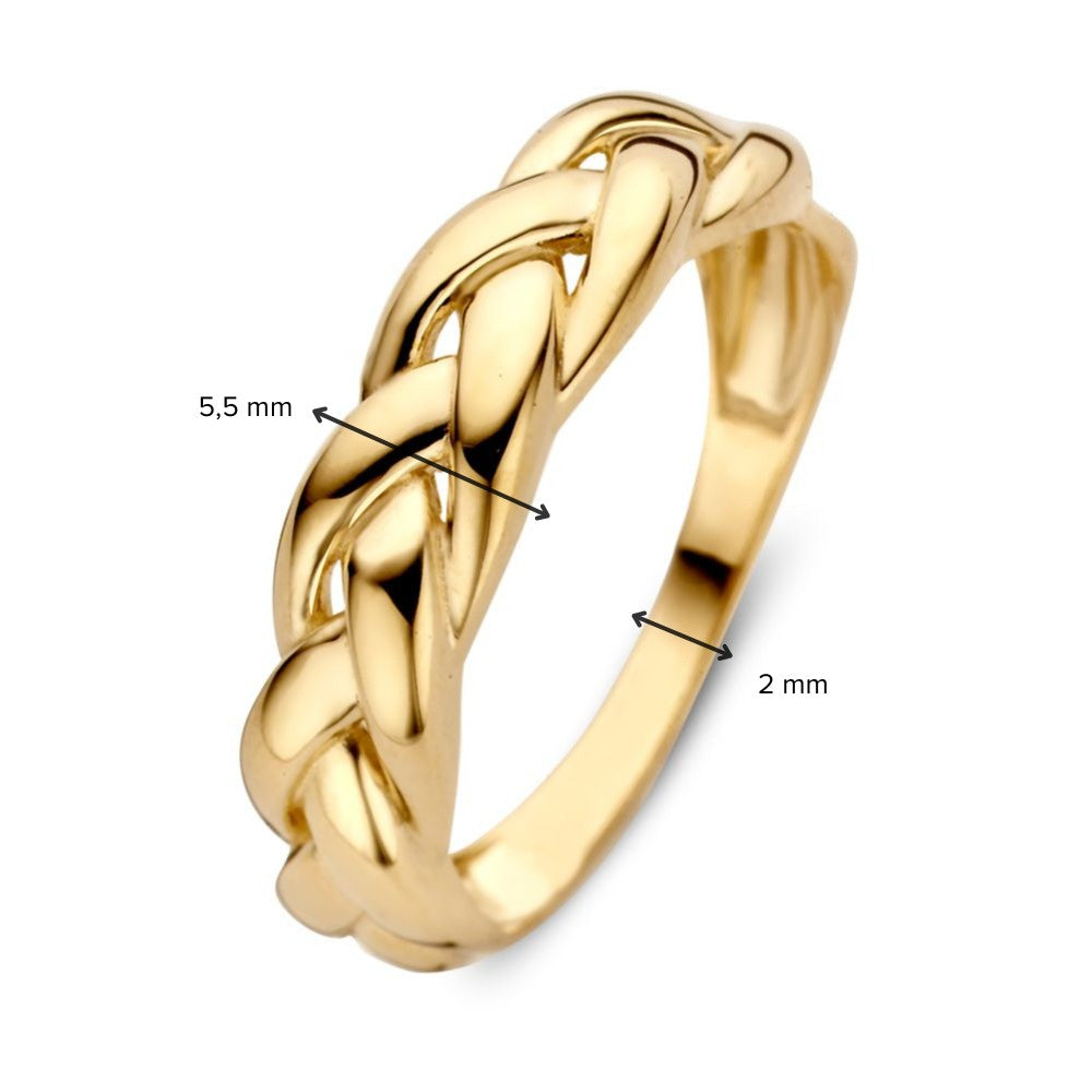 Bague en or jaune tressée – 14 carats – Design intemporel – Van der Kooij