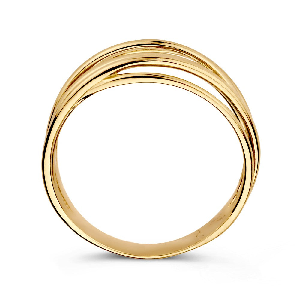 Bague en Or Jaune Ludique avec Bandes en Design Superposé – 14 Carats, Bague pour Femme