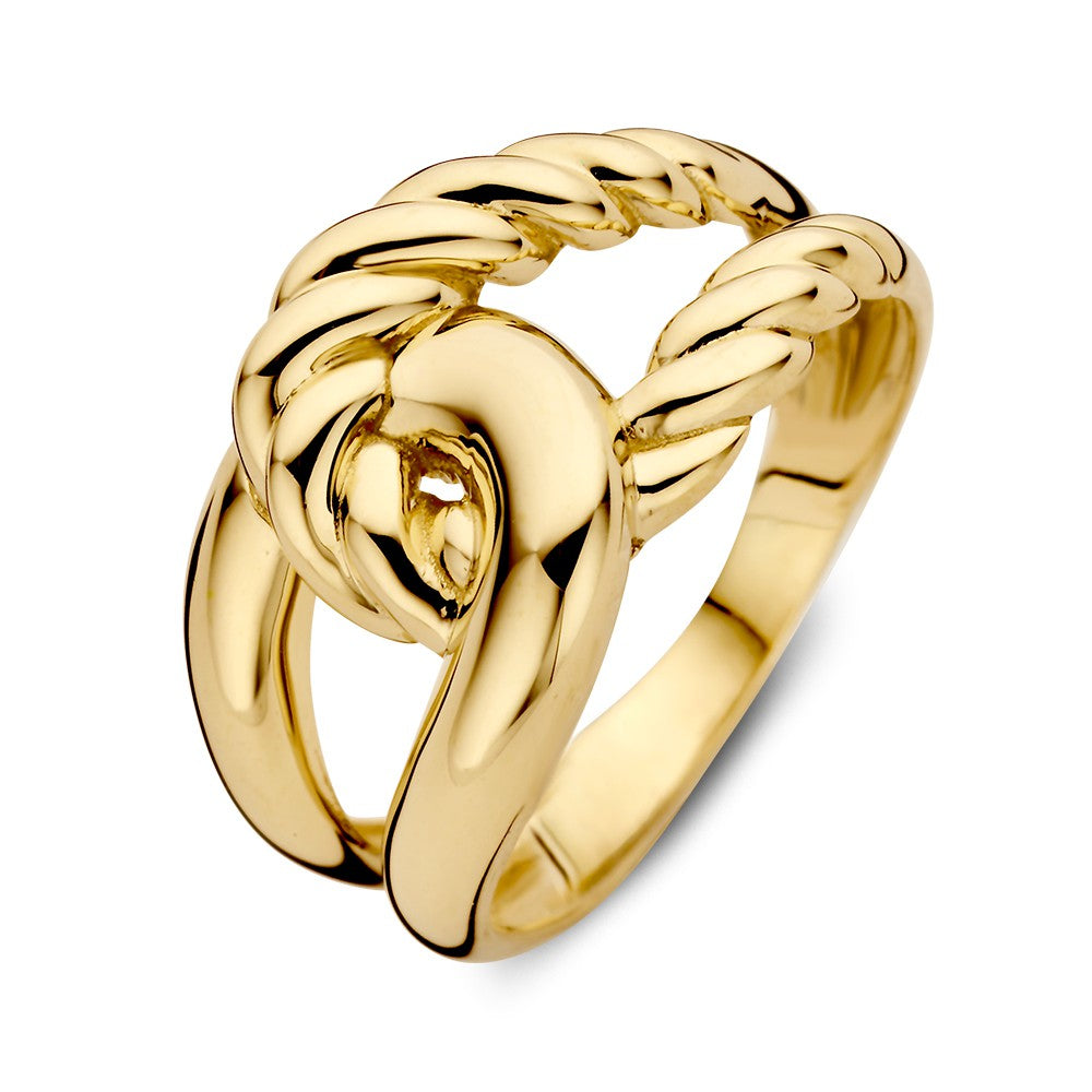 Bague en or jaune avec un nœud torsadé, largeur de 12 mm.