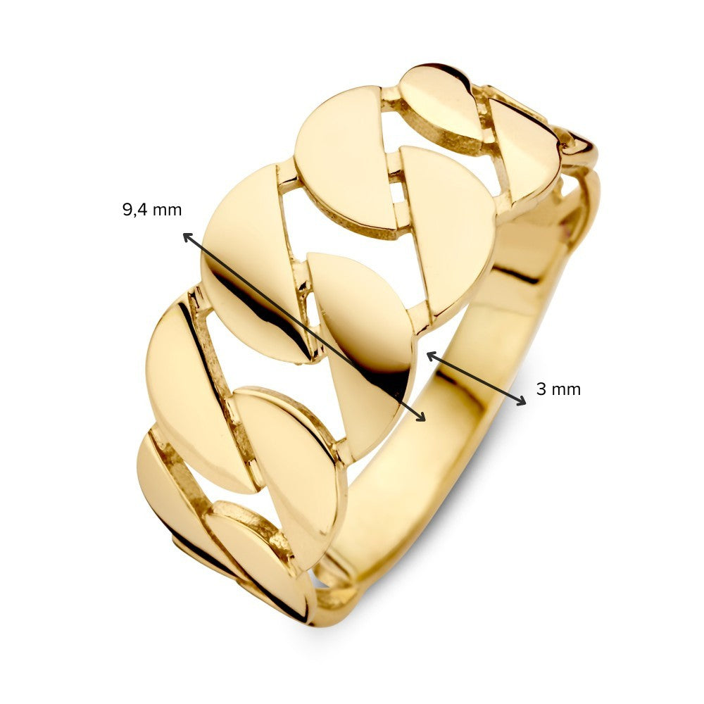 Bague à maille plate large en or jaune 14kt – 9.4 mm de large, 2.2 grammes