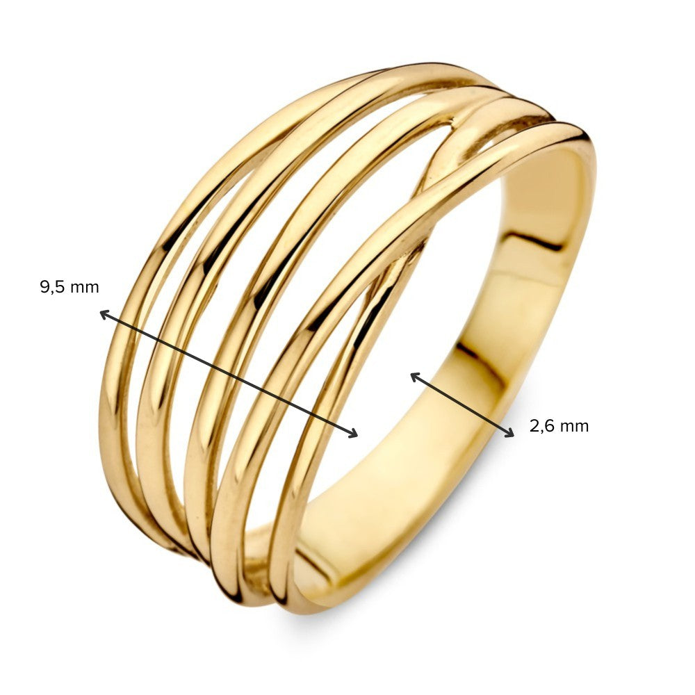 Bague en Or Jaune Ludique avec Bandes en Design Superposé – 14 Carats, Bague pour Femme