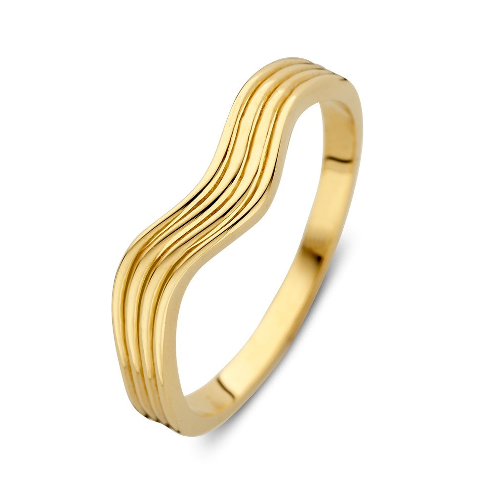 Bague en or jaune 14 carats avec une bande ondulée, largeur de 5,5 mm.