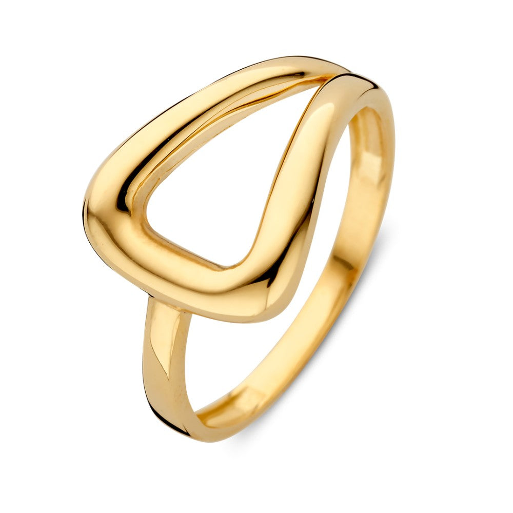 Bague en or jaune avec un design asymétrique, large de 12 mm.