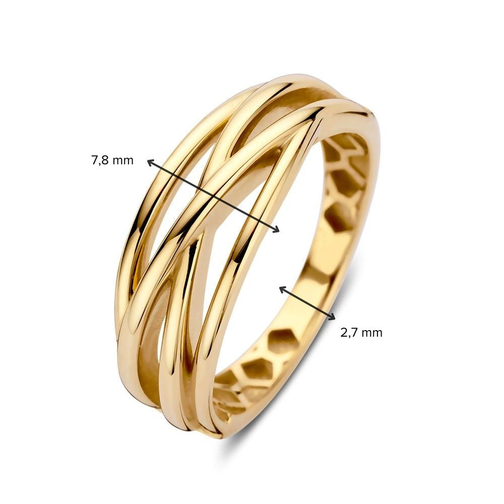 Bague Crossover Ludique avec Quatre Bandes en Or – Un Style Subtil et Élégant
