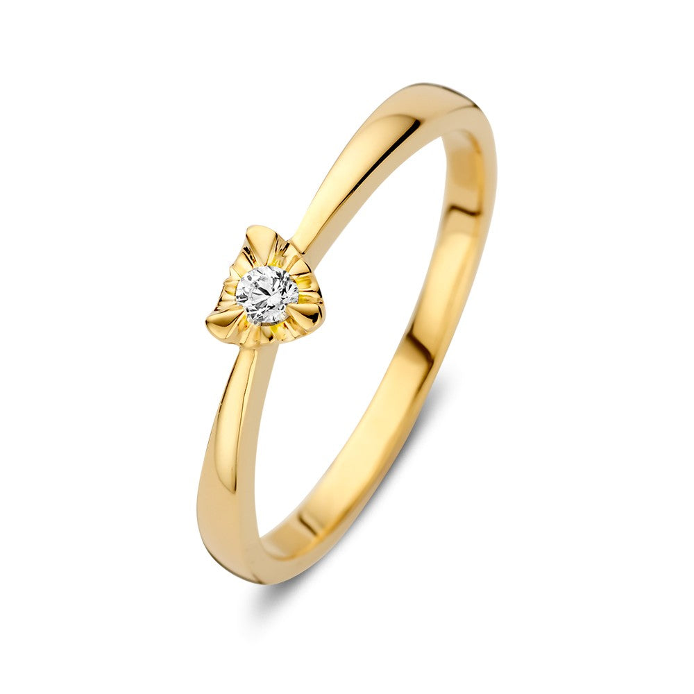Bague en or jaune avec une monture en forme de cœur et un diamant brillant de 0,05 crt.