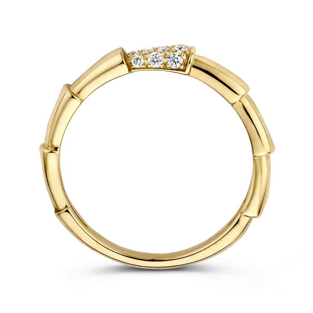 Bague élégante en or jaune avec design en bambou et diamant – beauté intemporelle 0.09 crt.