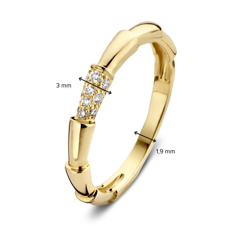 Bague élégante en or jaune avec design en bambou et diamant – beauté intemporelle 0.09 crt.
