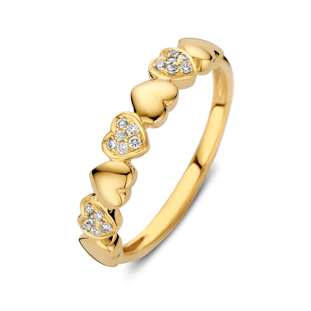 Bague en or jaune ornée de cœurs et de diamants, avec un total de 0,09 crt.