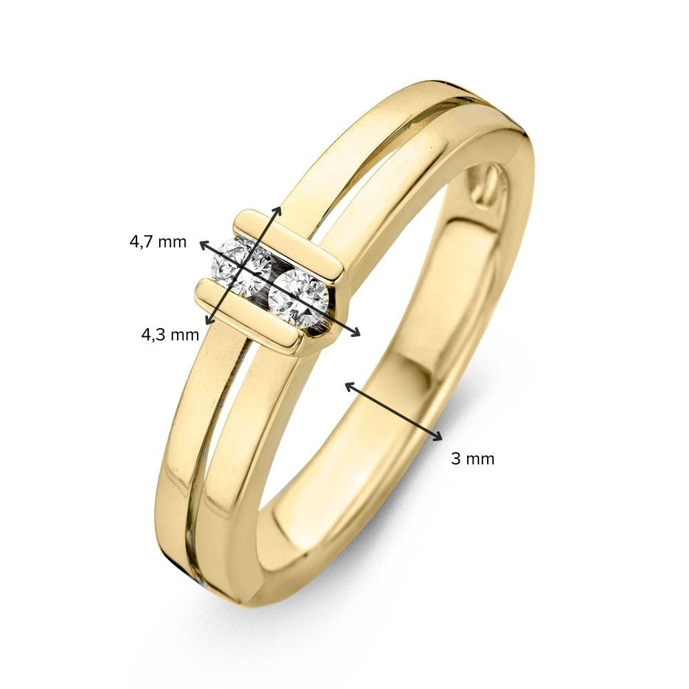 Bague en Or Jaune avec Deux Diamants – Design Épuré et Monture V Rehaussée – Or 14 Carats