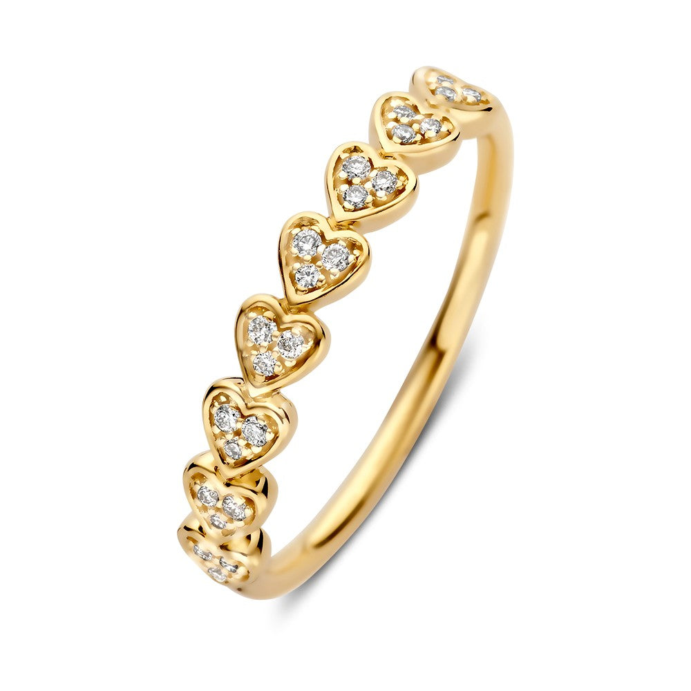 Bague en or jaune ornée de brillants en forme de cœur, pesant 0,10 crt.