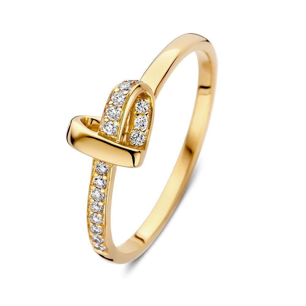 Bague en or jaune en forme de cœur avec diamants, 0,11 ct.