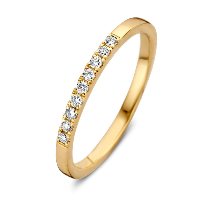 Deze Gouden Oorknoppen van Excellent Jewelry zijn gemaakt van 14 karaat geel goud en hebben in totaal 0,12 karaat briljant geslepen witte diamanten.