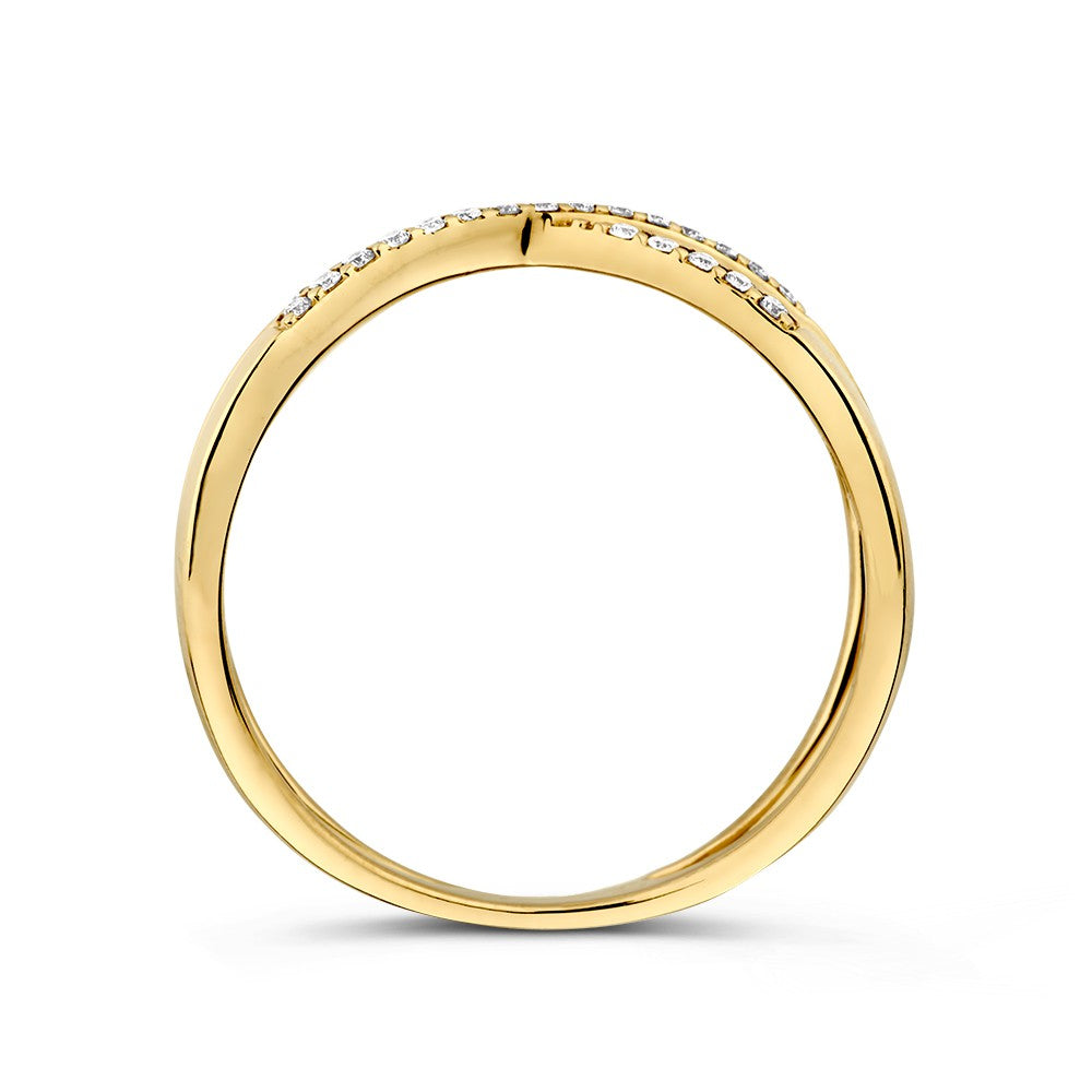 Bague en Or Jaune Raffinée avec Bandes Croisées et Diamants – 14 Carats