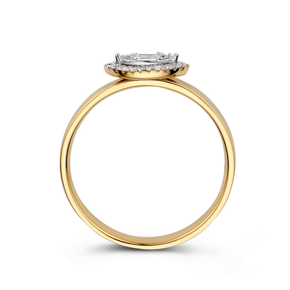 Superbe Bague en Or Blanc et Or Jaune avec Entourage Marquise et Diamants 0.12 crt.