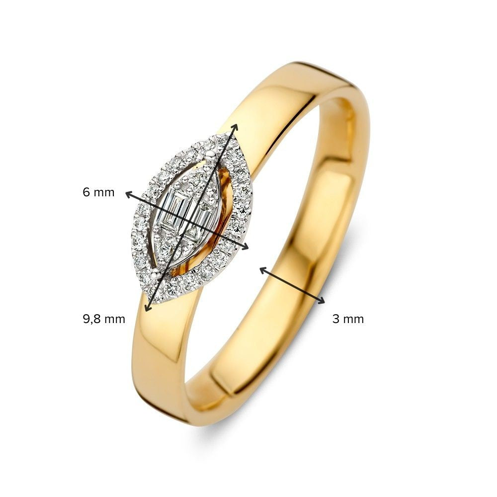 Superbe Bague en Or Blanc et Or Jaune avec Entourage Marquise et Diamants 0.12 crt.