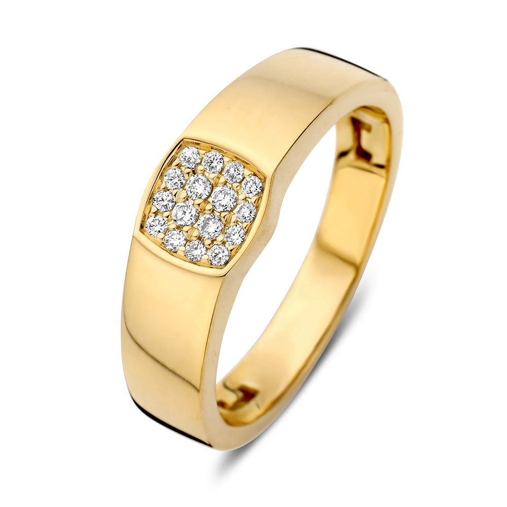 Bague en or jaune avec des brillants de 0,12 ct, design lisse et élégant.