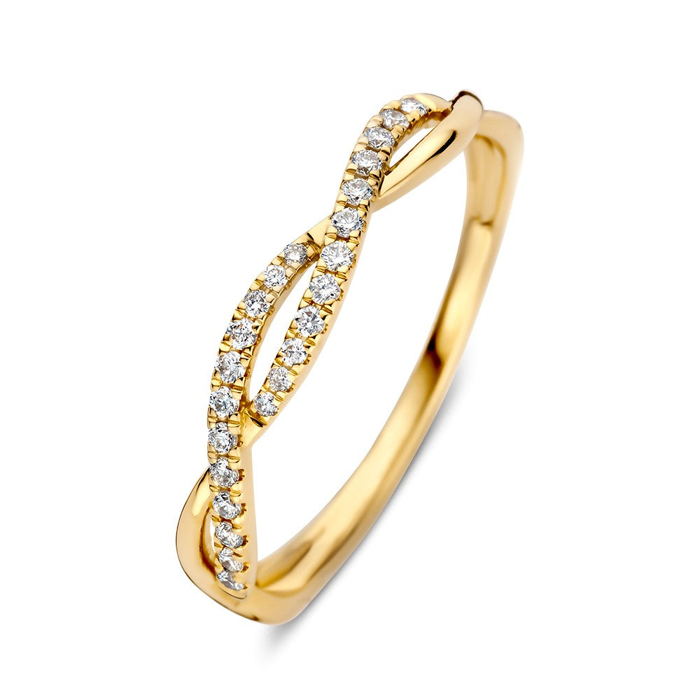 Bague en or jaune avec des brillants de 0,13 ct, au design en forme de vague.