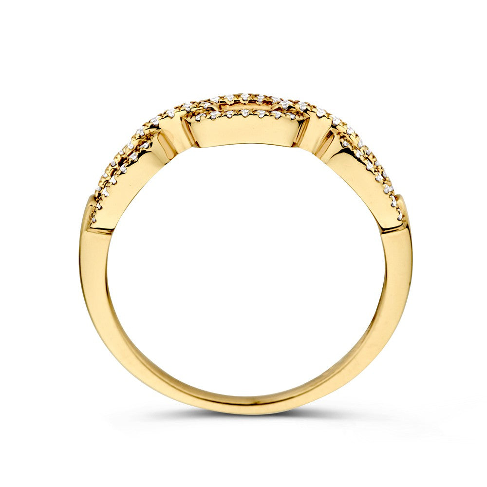 Bague en or jaune avec motif de maille et diamants – luxe 14 carats pour femme